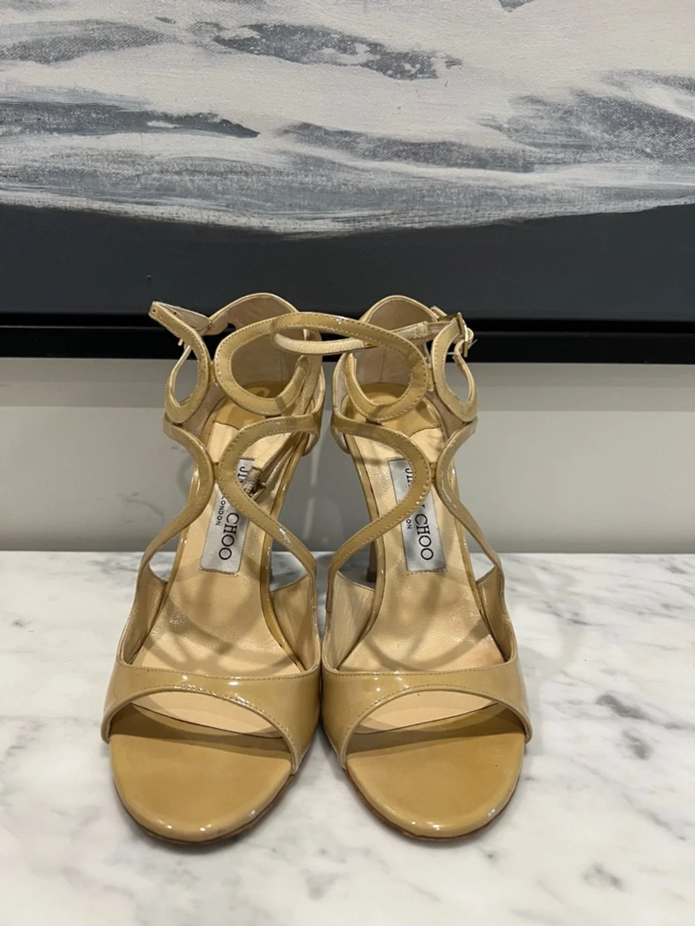 Jimmy Choo Beige Patent Leather Strappy High-Heel Sandals - Picture 4 of 10
